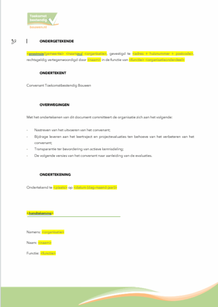 Ondertekenen Convenant Toekomstbestendig Bouwen
