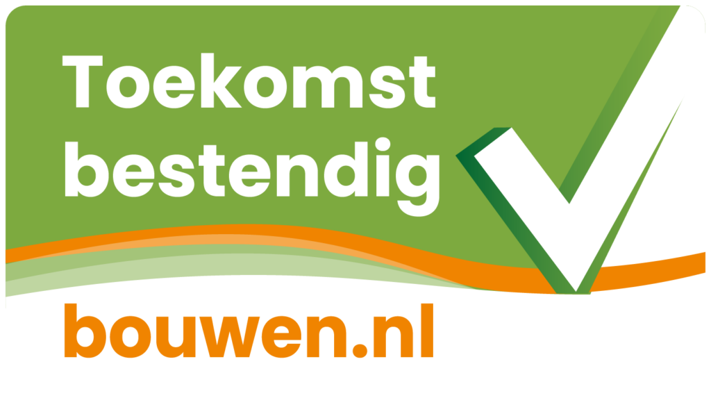 Toekomst bestending bouwen logo met een witte checkmark